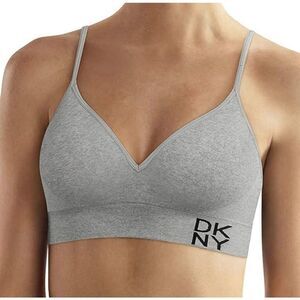 DKNY Spell Out Heather Gray Strappy Strap Lounge Bra Size Medium